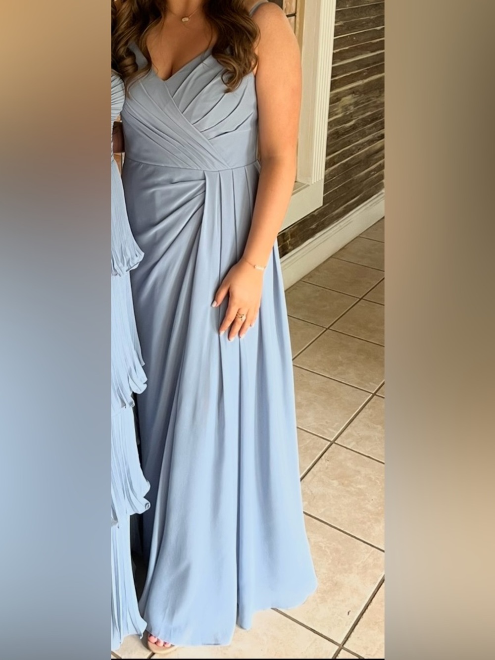 Elegant Light Blue V-Neck Pleated Bridesmaid Dress